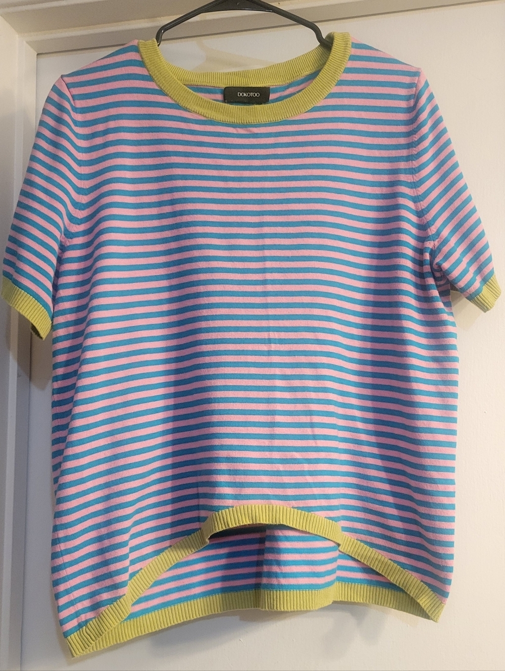 Dokotoo Striped Knit Top Colorblock Trim Short Sleeve Sweater L